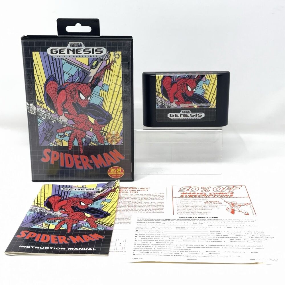 Spider-Man Sega Genesis 1991 CIB Registration Card Inserts Refurbished Tested